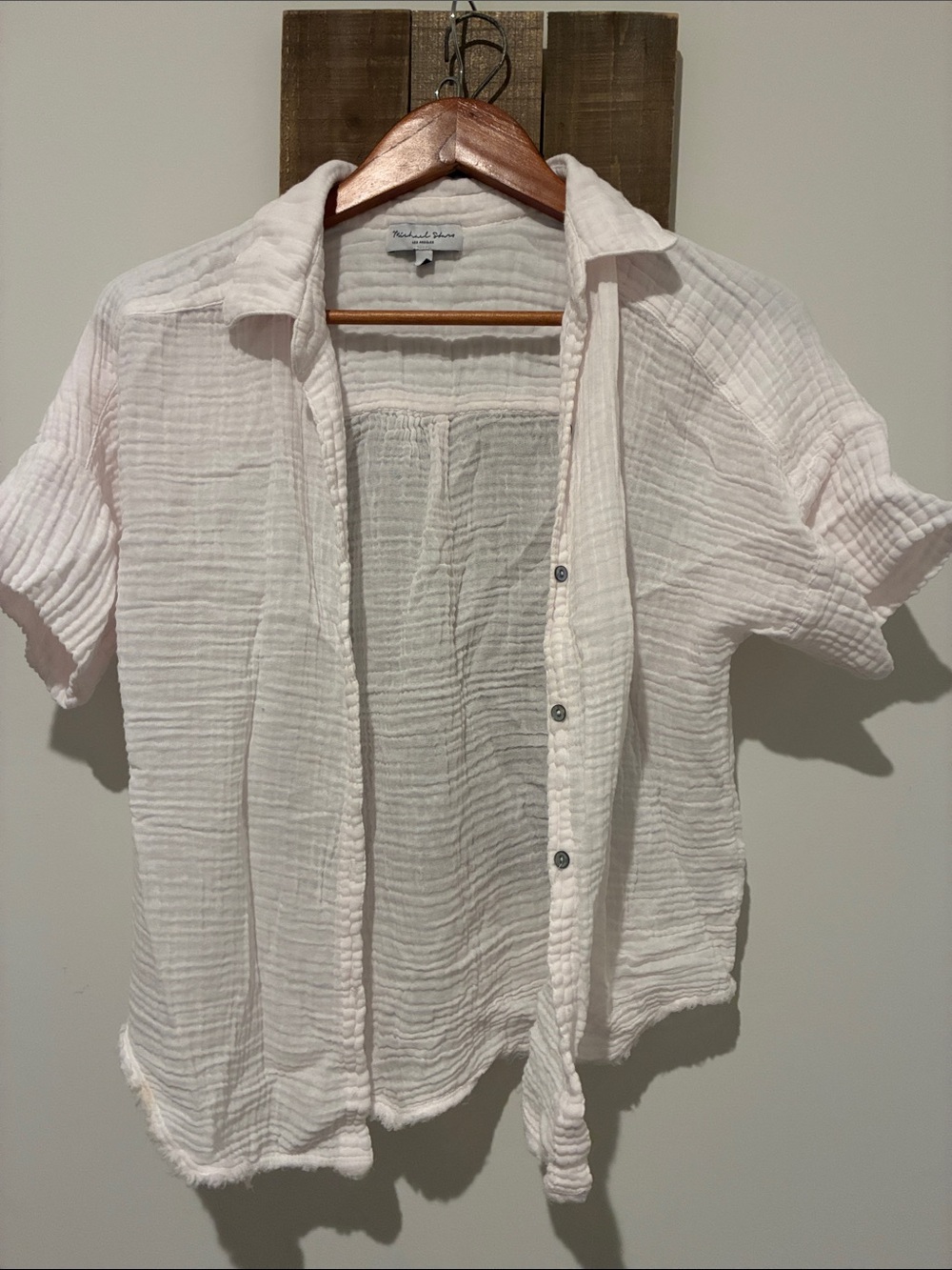 Michael Stars White Gauze Open-Front Short Sleeve Button Shirt